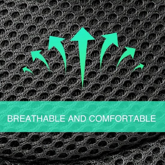 Detail van ademende en comfortabele stof met een honingraatpatroon en opwaartse pijlen.