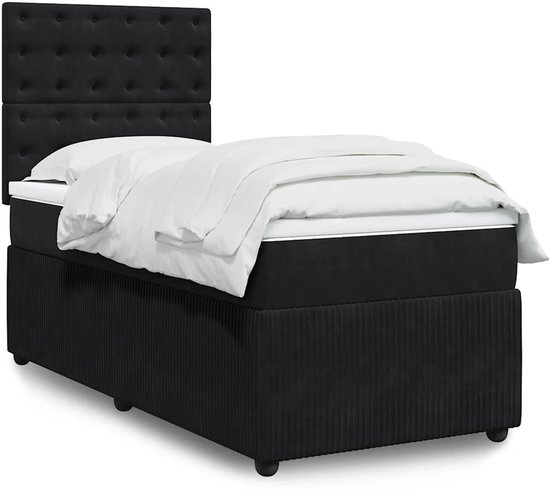 vidaXL - Sommier tapissier - avec - matelas - velours - noir - 100x200 - cm