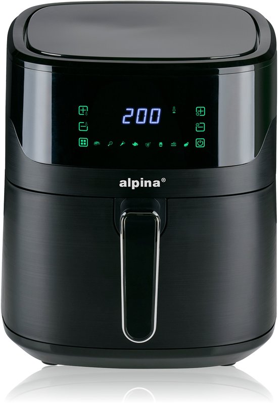 alpina Airfryer XL - Heteluchtfriteuse 6L - Air Fryer 2 tot 5 Personen - Heteluchtoven met Digitaal Touchscreen - Instelbare Temperatuur 80 tot 200 Graden - Timer Functie - 8 Kookprogramma's