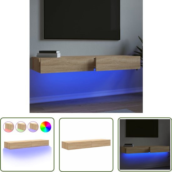 vidaXL Tv-meubelen 2 st met LED-verlichting 60x35x15,5 cm sonoma eiken - Tv-meubilair - Salontafel - Led Verlichting - Houten Tv-stand - Sonom Eiken