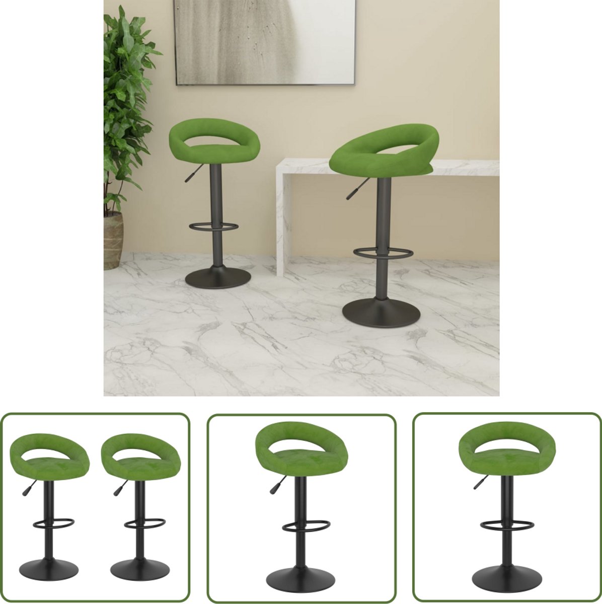 The Living Store Barkrukken 2 st fluweel lichtgroen - Barstoel - Kruk - Lounge - Designmeubel - Fluweel