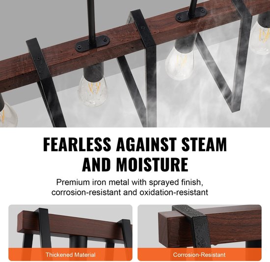 Lampe Jurrys - 4 points lumineux - Suspension - 60 W - Style industriel - Structure en métal - Zwart - Longueur 85 cm - Lampe de table à manger - Îlot de cuisine - Lustre