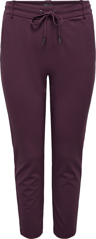 Donkerpaarse broek met ceintuur met trekkoord en steekzakken.