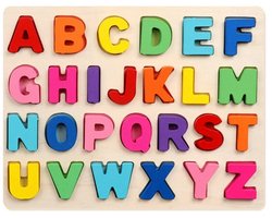 Alfabet inlegpuzzel Hout - ABC Hoofd letters - 30x22.5 CM - houten puzzel bord