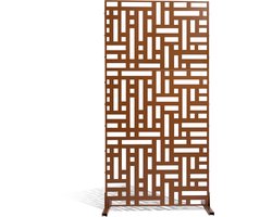 Metalen privacyscherm,119.4 cm B x 193.2 cm H， 3-delige scheidingswand voor buiten, vrijstaand stalen privacyscherm voor de tuin, balkon, terras, binnenruimtes, bruin