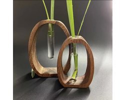DWIH - Setje Elegante Japandi Hydrocultuur Vaasjes van Walnoothout – Strak en Tijdloos Design - 9 en 15 cm