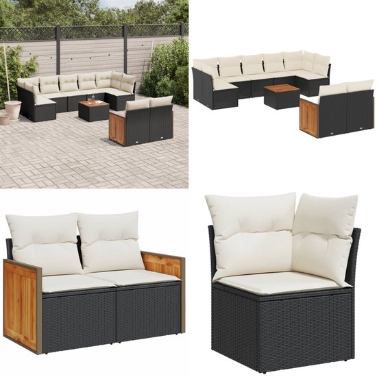 VidaXL 3-delige Loungeset met kussens poly rattan zwart