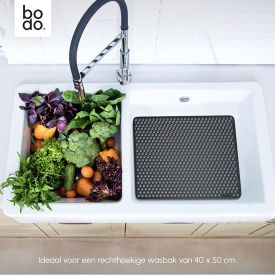 Bodo® – Tapis d'évier en Siliconen Zwart - 36 x 46 cm - Accessoires de vêtements pour bébé de Cuisine - Protecteur d'évier pour 40 x 50 cm - Sous-verres en Siliconen - Anti rayures - Accessoires de vêtements pour bébé d'évier