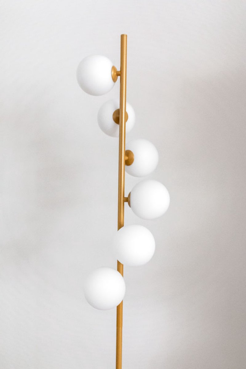 Staanlamp 6 bollen wit goud vloerlamp