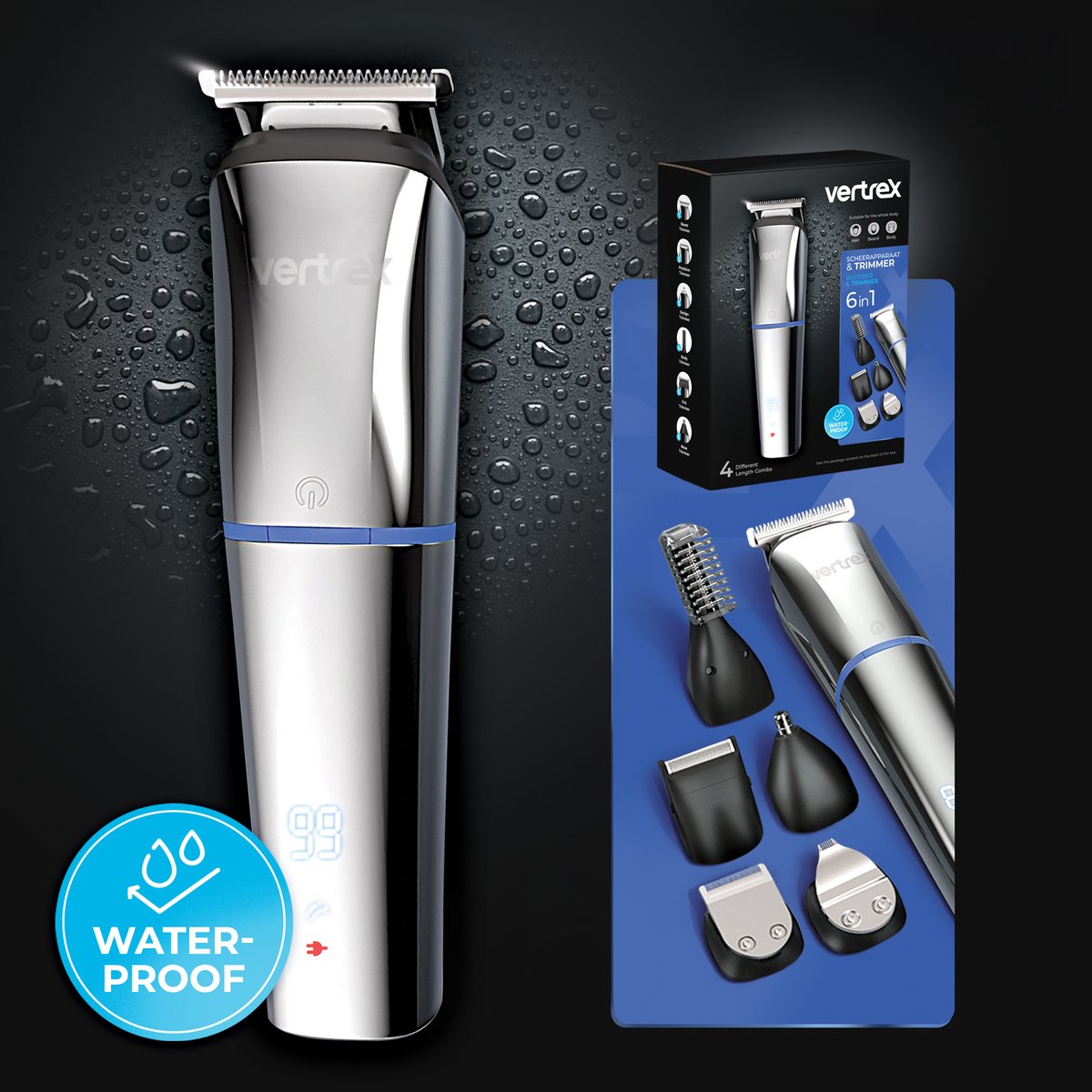 Vertrex 6 in 1 Baardtrimmer Pro+ Bodygroomer Mannen - Neustrimmer - Tondeuse - Scheerapparaat - Trimmer Baard en Lichaam thumbnail 8