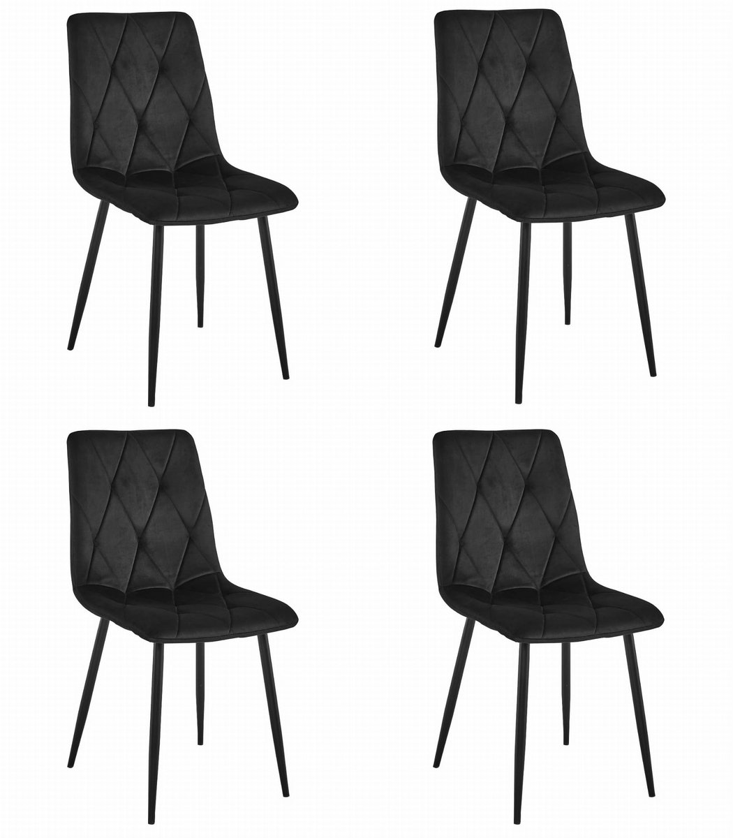 LEOBERT Set van 4 Eetkamerstoelen LIBRA Zwart – Zwarte Metalen Poten, Modern Velvet Bekleding, Ergonomisch Design, Max. 120 kg