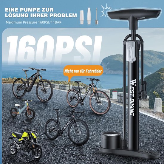 Dresco mini fietspomp met manometer 29,6cm