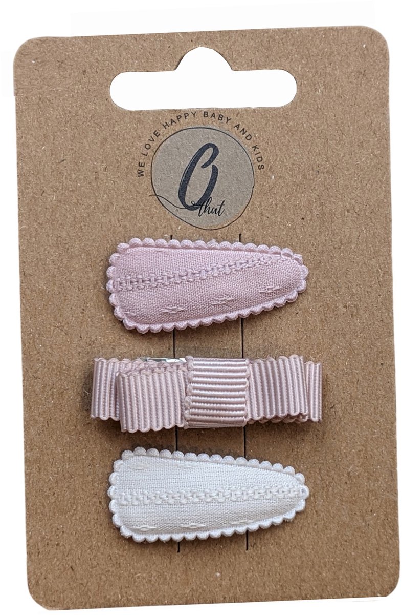 Ootje kadootje Spring Haarclip - Dusty Roze / Strik / Ivoor – 3 stuks