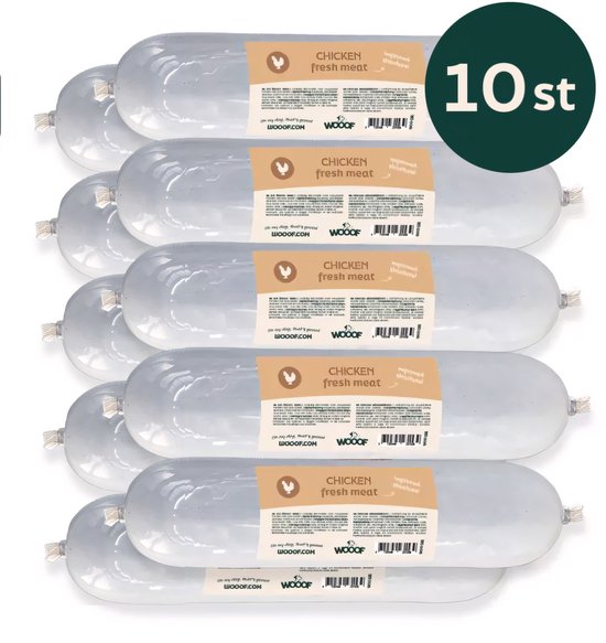 WOOOF verse kip worst - Hondenworst - Honden natvoer - Kip - 10 x 900 gram