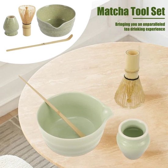 Set da tè matcha Bamboo con ciotola, frusta e matcha