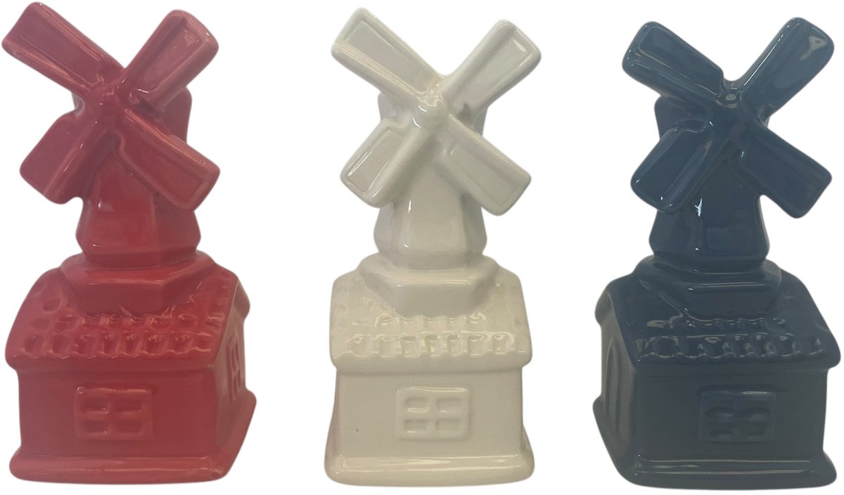 Daan-Kromhout Vazen Holland molen rood, wit blauw 6x6x13cm - Holland dutchmix vase mill rood, wit, blauw