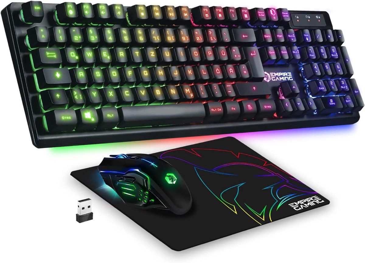 Draadloos Gaming Toetsenbord en Muis Set - Ergonomisch RGB Toetsenbord met 4800 DPI Muis - QWERTZ Indeling voor PC, PS4, PS5, Xbox One, Mac