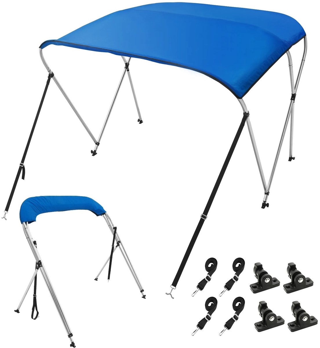 Biminitop - Luifel Boot - Zonnescherm Boot - 3 Boog - Polyester - UV50+ - Incl. opbergruimte - Roestvrije buizen - 170-182cm