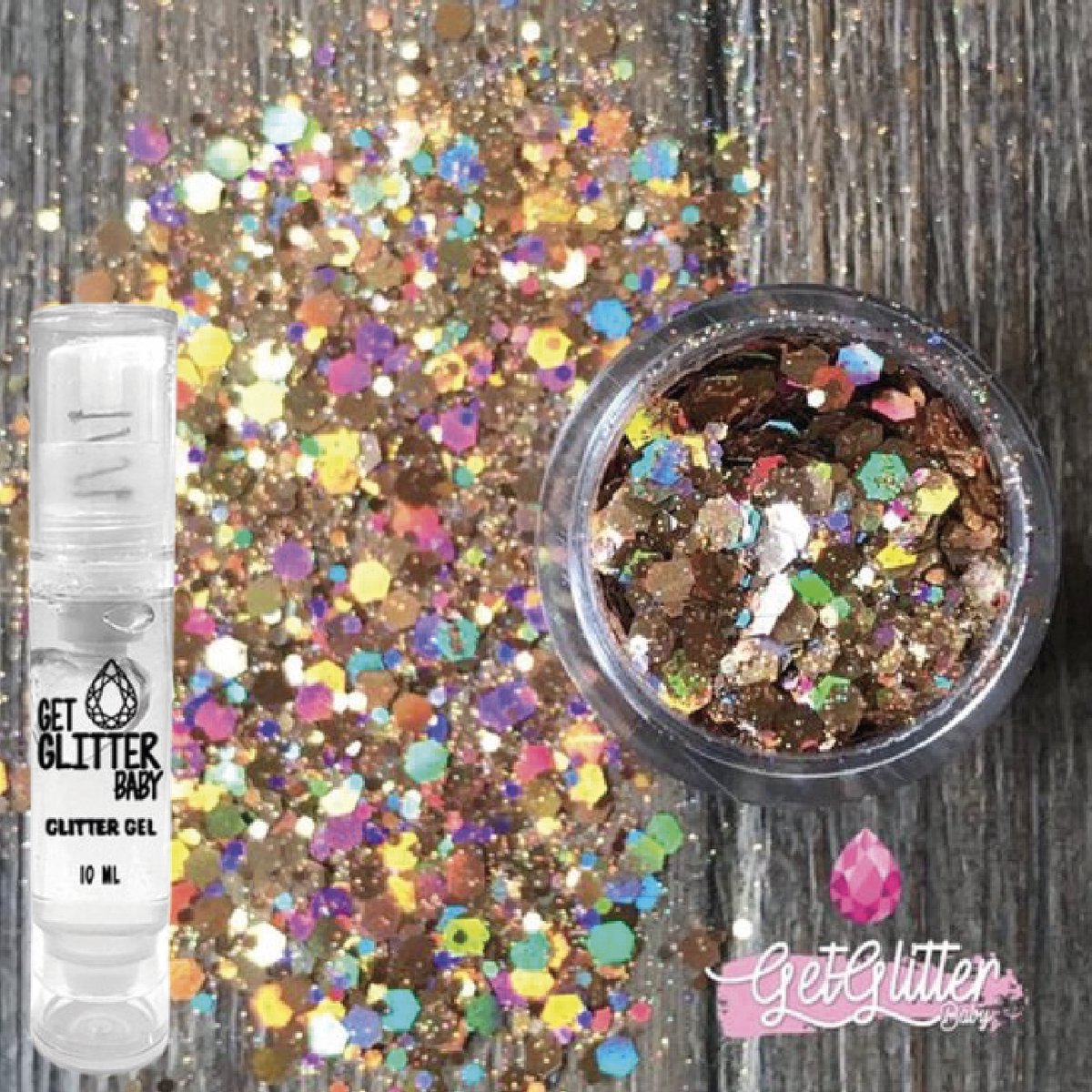 GetGlitterBaby® - Biologische / Biologisch afbreekbare Gouden Chunky Festival Glitters voor Lichaam en Gezicht Jewels / Biodegradable Face Body Glittergel - Goud en Glitter Gel Balm HuidLijm