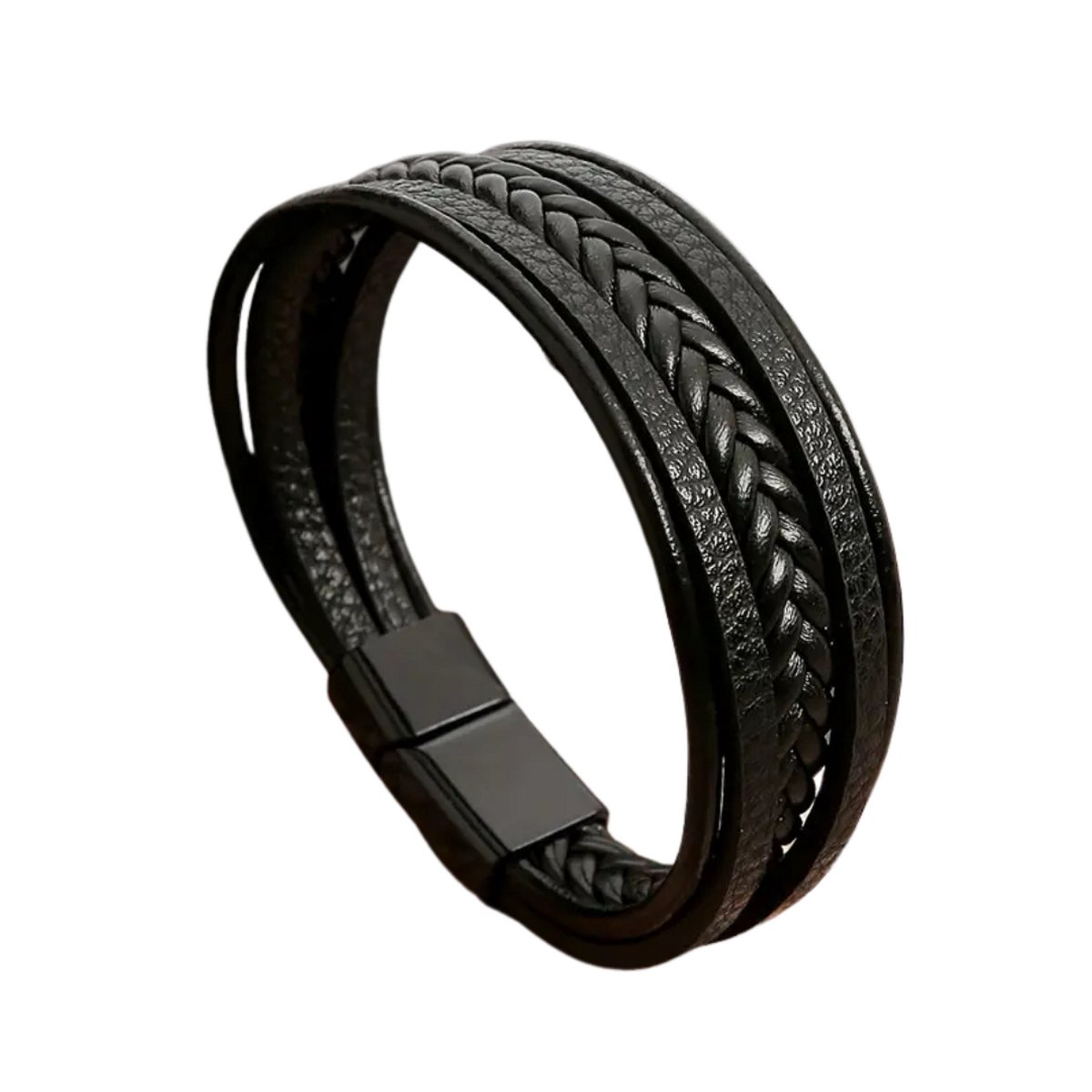 Nivard Armband - Staal - Nep Zilver - Heren - Zwart