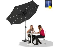 NAZIY Ø300cm Parasol met LED & Zwengel Strandparaplu Winddicht Heavy Duty aluminium UV-bescherming Market Parasol Tuinparaplu voor terras Tuin Strand (Donkergrijs)