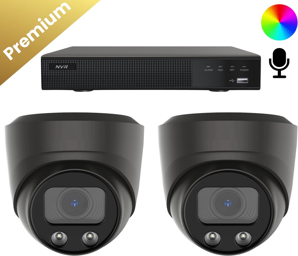 2x Beveiligingscamera set – Draadloos – Sony Dome Premium AI-ISP 8MP Full Color UltraHD 4K – Zwart