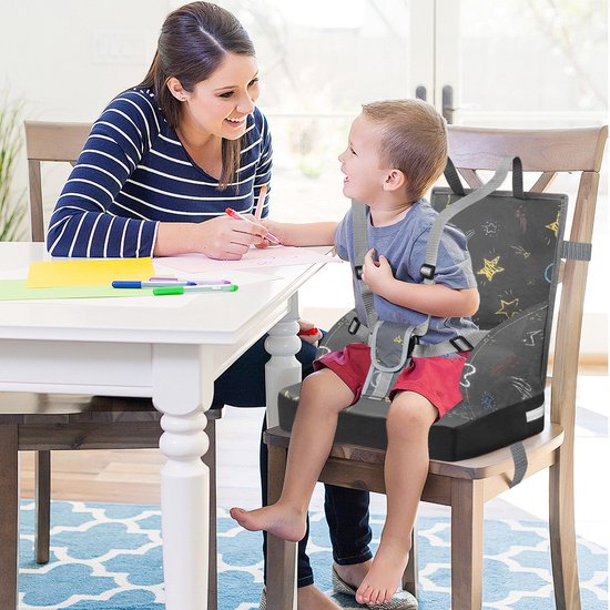 NAIZY Booster Seat Kinderverhoger Zitkussen met Opvouwbare Rugleuning en Driepunts Veiligheidsgordel, Sponsverhoger Zitje voor Kinderen Baby Eetstoel, Grijs van Merkloos — afbeelding 3