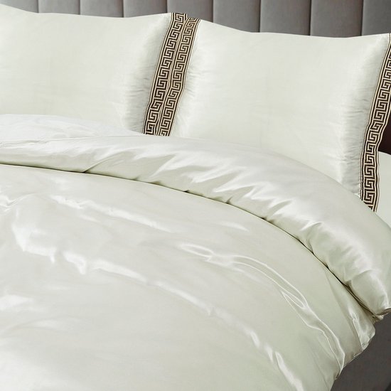 Housse de couette Beauty Silk Satin Dentelle Off White 140x200/220 + 1 taie d'oreiller