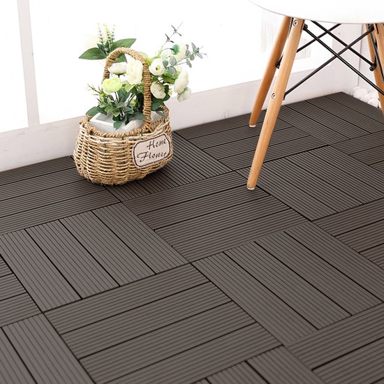 WPC terrastegels 30x30 cm set van 11 voor 1m² donkerbruin in houtlook mozaïek met