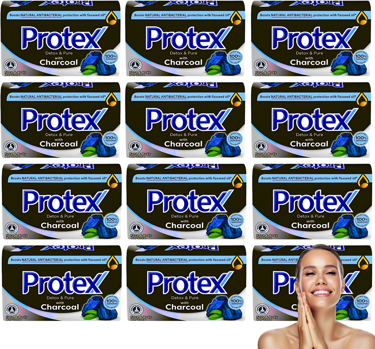 Goedkoopste Protex Handzeep Charcoal - 12 Stuks - Antibacteriele Zeep - Voor Hand en Lichaam - Zeep Blok - Zeepbar - Soapbar