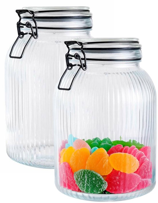 Alpina Voorraad/weck pot - transparant - geribbeld glas - 2x14cm - 1,9L