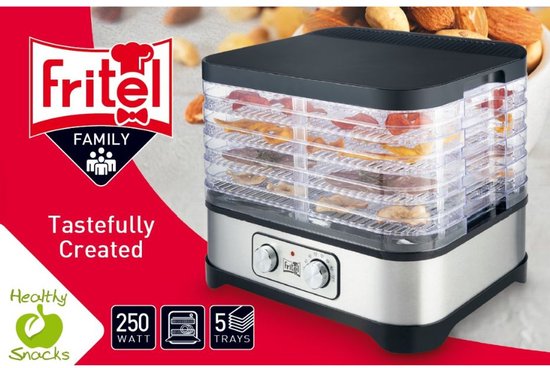 FRITEL Dehydrator DH 2025 - Droogapparaat / Voedseldroger / Droogoven - 5 Laags - 35°C tot 70°C - 250W - 2 Stapelwijzen - BPA-vrij - Groenten / Fruit / Kruiden / Vis / Vlees