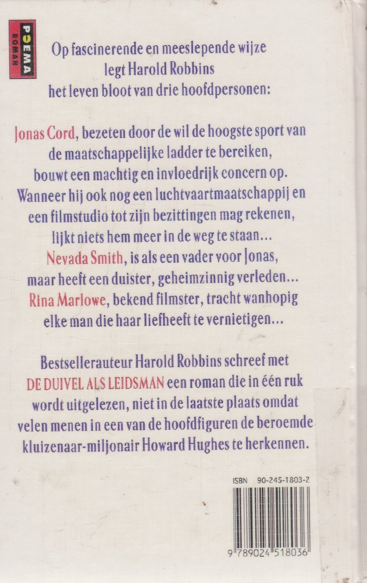 Achterflap van "De Duivel als Leidsman". Bevat samenvatting en informatie over de auteur.