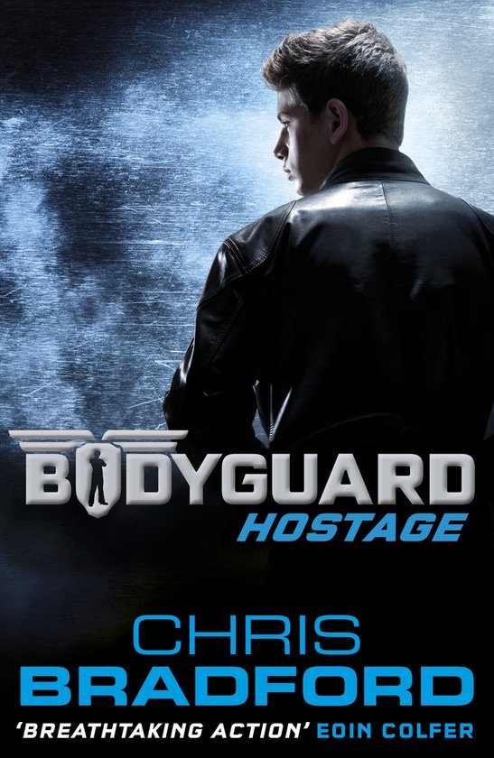 Boekomslag van Bodyguard Hostage met een man in een leren jas, met de tekst 'BODYGUARD HOSTAGE CHRIS BRADFORD'.
