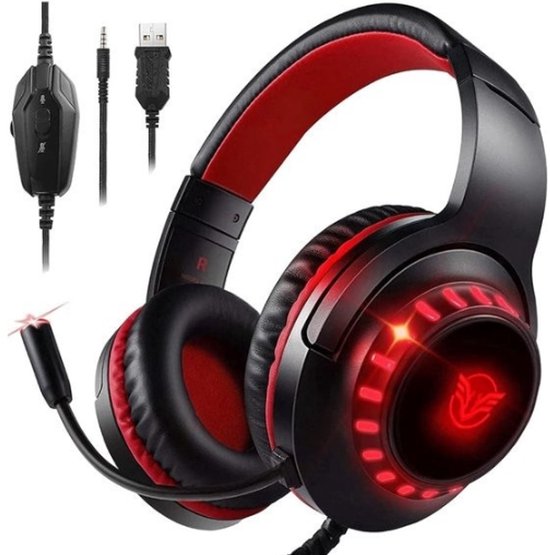 StayPowered Gaming Headset - Ultiem Geluid & Comfort - Noise Cancelling Microfoon - Surround Sound - Multi-platform Compatibel - Plug & Play - Ergonomisch Design - LED Verlichting - Zwart/Rood - Levering Sneller dan Aangegeven!