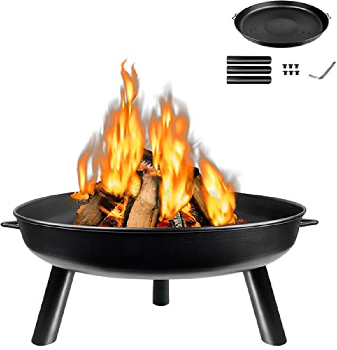NAIZY Vuurschaal Ø80cm Ronde vuurschalen Vuurkorf met vonkenvanger Multifunctionele open haard Verwarming houtvuur voor in de tuin, BBQ, camping buiten