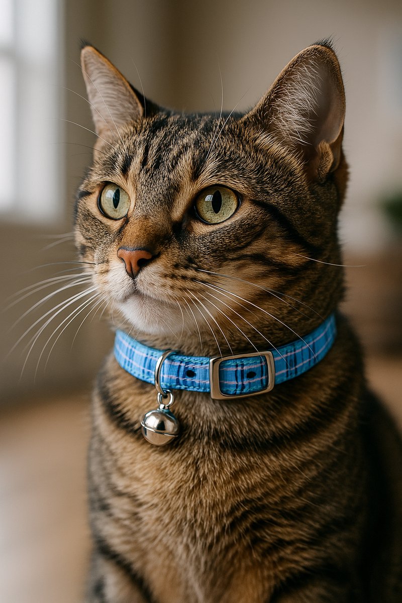 Animalking Kattenhalsband - Kattenbandje met Belletje - Halsband Kat - Cat Collar - Blauw Geruit – foto 2