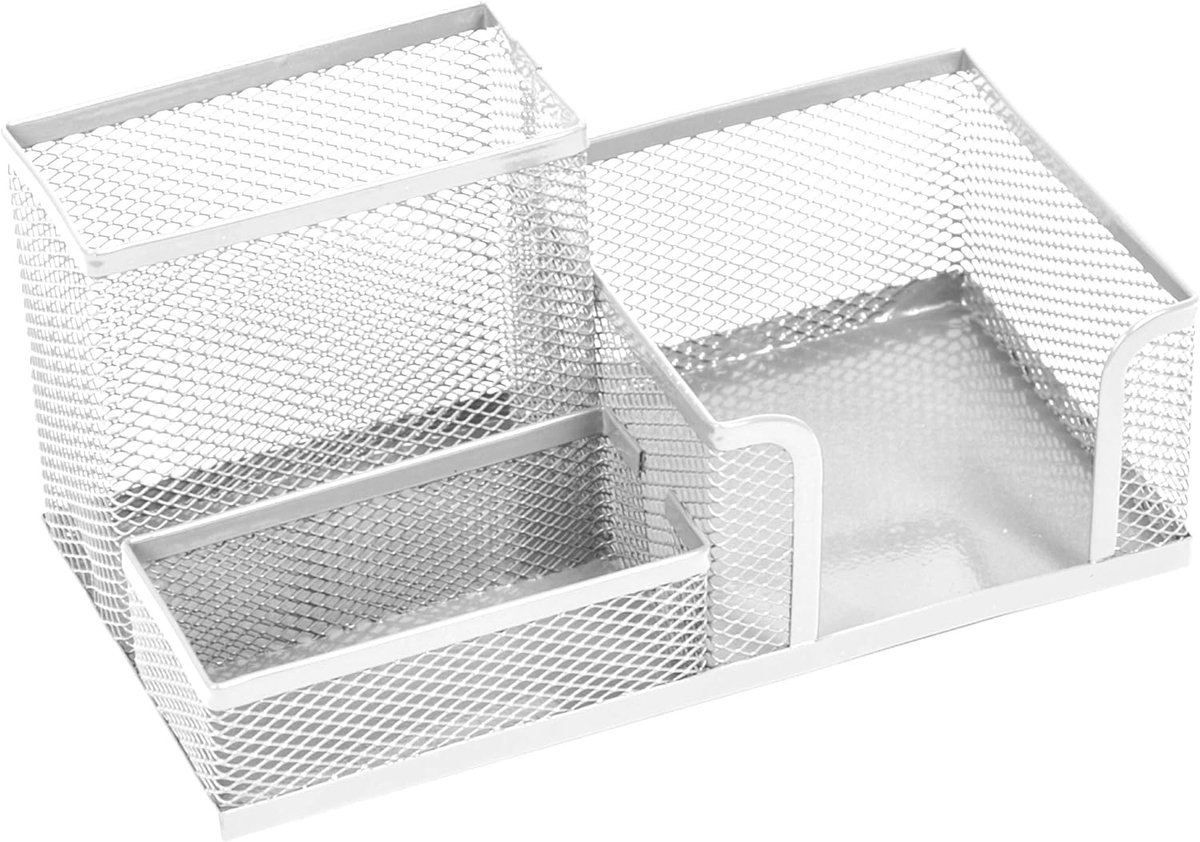 Famanu - Bureau-Organizer Penhouder Penhouder Metalen Bureau-Organizer Bureaublad met Notitiehouder Gaas 205x103x98mm Parelmoerkleurig