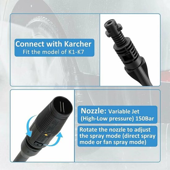 Convient pour lance de nettoyeur haute pression, accessoire de lance 140 bars pour Karcher K2 K3 K4 K5 K6 K7 Accessoire de nettoyeur haute pression avec buse réglable 47040 mm