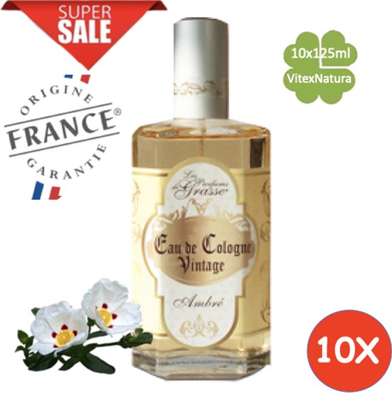 Amber Eau de Cologne 10 x 125 ML | merk Vintage | unisex | multifunctioneel als parfum, roomspray en fris linnengoed | Franse Parfum de Grasse
