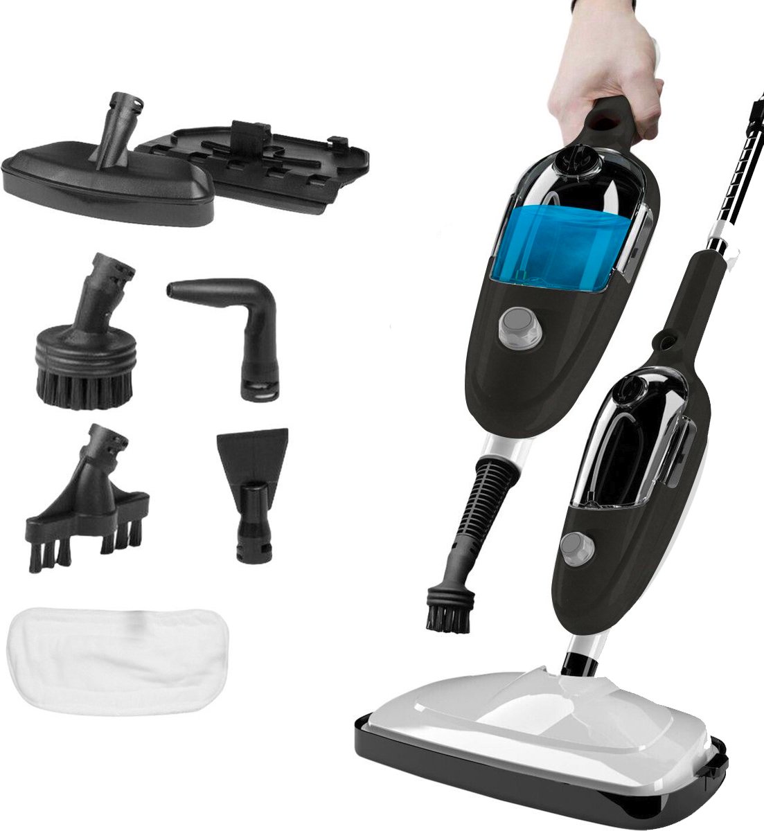 Stoomreiniger 2 in 1 - Handstomer - Vlekkenreiniger - Met 8 Opzetstukken en 4 Microvezeldoeken - Bank, Vloer, Badkamer en Tapijt Reinigen - Zwart thumbnail 6
