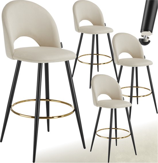 tectake Eetkamerstoel Marilyn, fluweellook, gecapitonneerd - taupe/goud