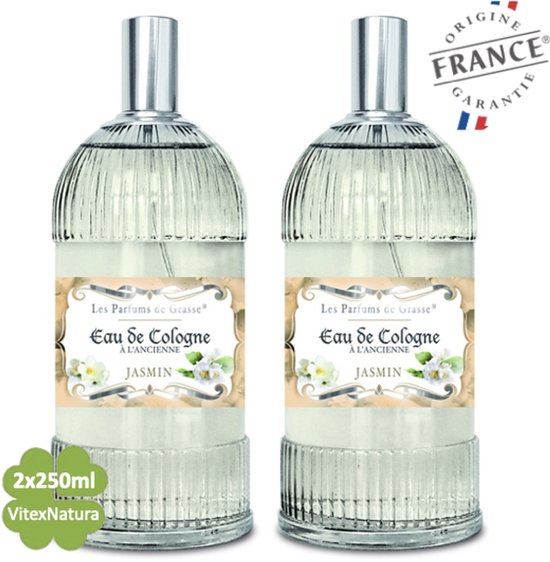 Jasmijn Eau de Cologne 2 x 250 ML | merk A L'Ancienne | unisex | multifunctioneel als parfum, roomspray en fris linnengoed | Franse Parfum de Grasse
