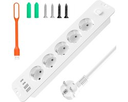 StayPowered Inbouw Stekkerdoos - Opladen Zonder Rommel op je Bureau - 5 Stopcontacten - 4 USB Poorten - 4000W Vermogen - Snelladen met Intelligente Detectie - Inschuifbaar Ontwerp - 2m Kabel - Wit - Levering Sneller dan Aangegeven!