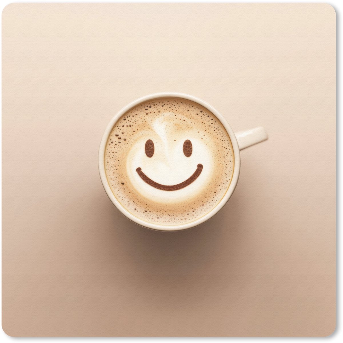 Muismat 20x20 cm - Mousepad Koffie - Melkschuim - Lach - Beige - Muismatten