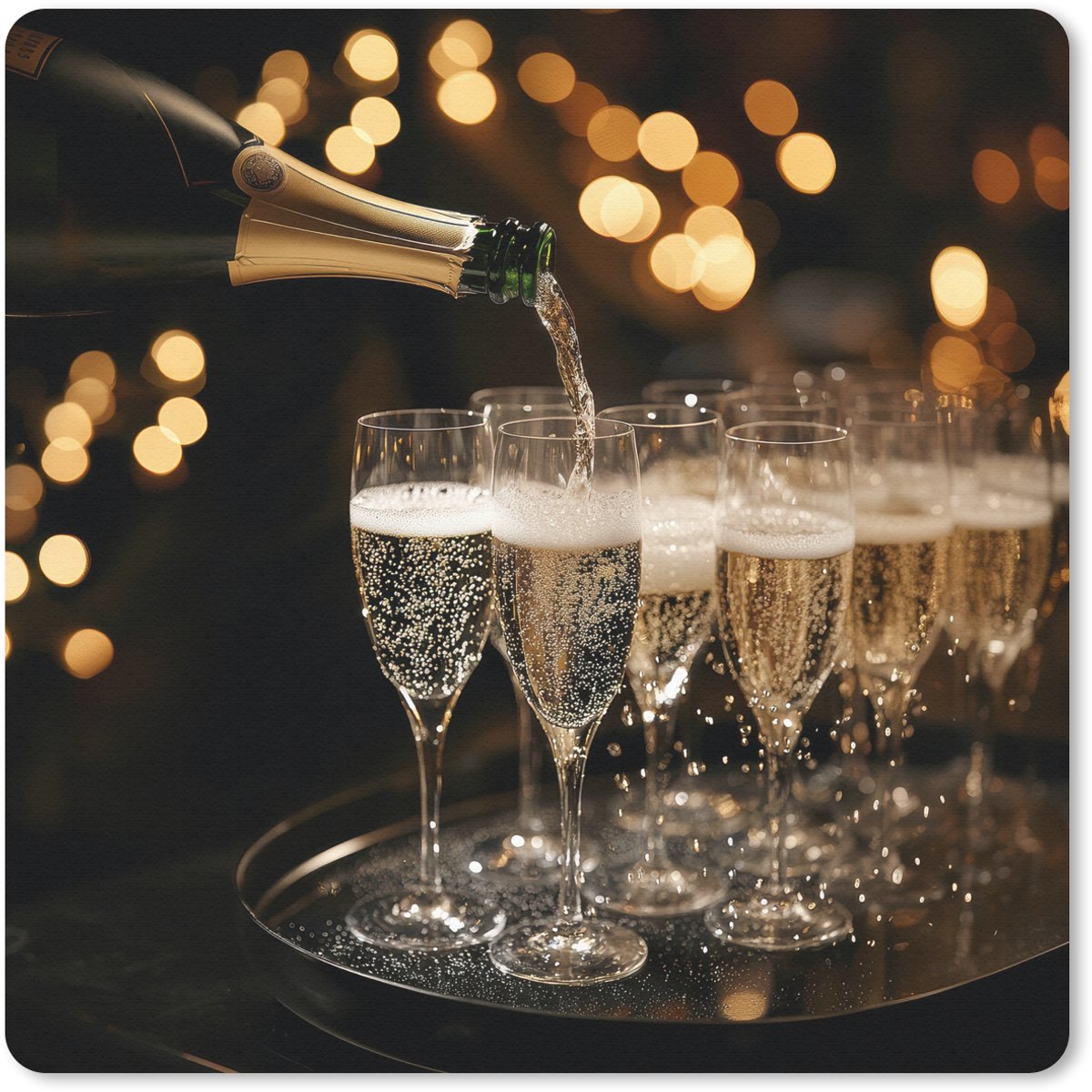 Muismat 30x30 cm - Mousepad Lichtjes - Champagne - Dienblad - Glazen - Muismatten