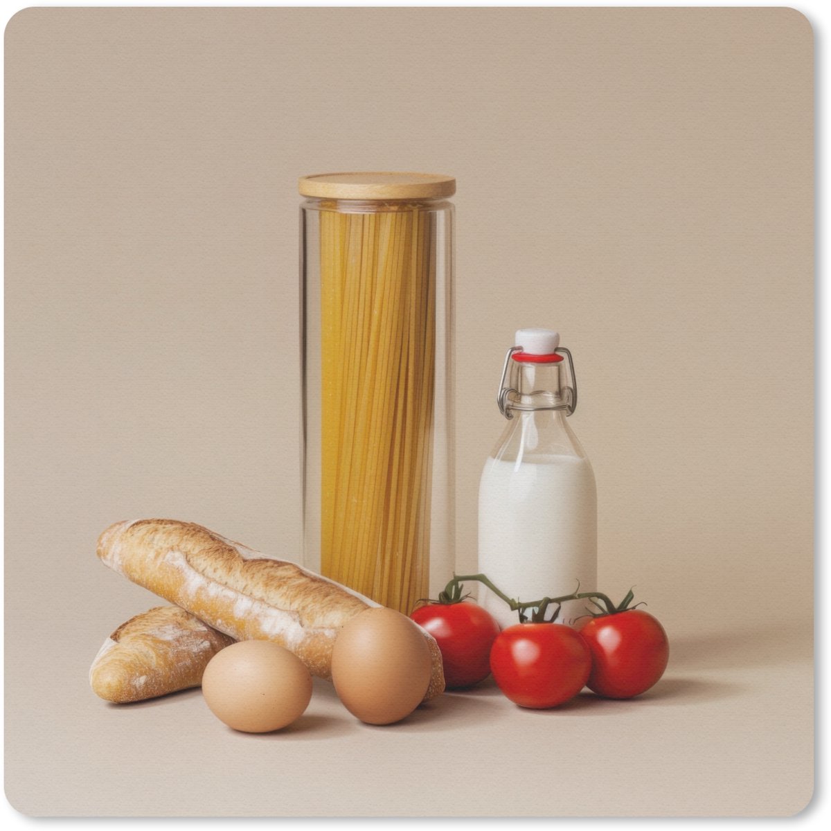 Muismat 20x20 cm - Mousepad Spaghetti - Melk - Tomaten - Eieren - Brood - Muismatten