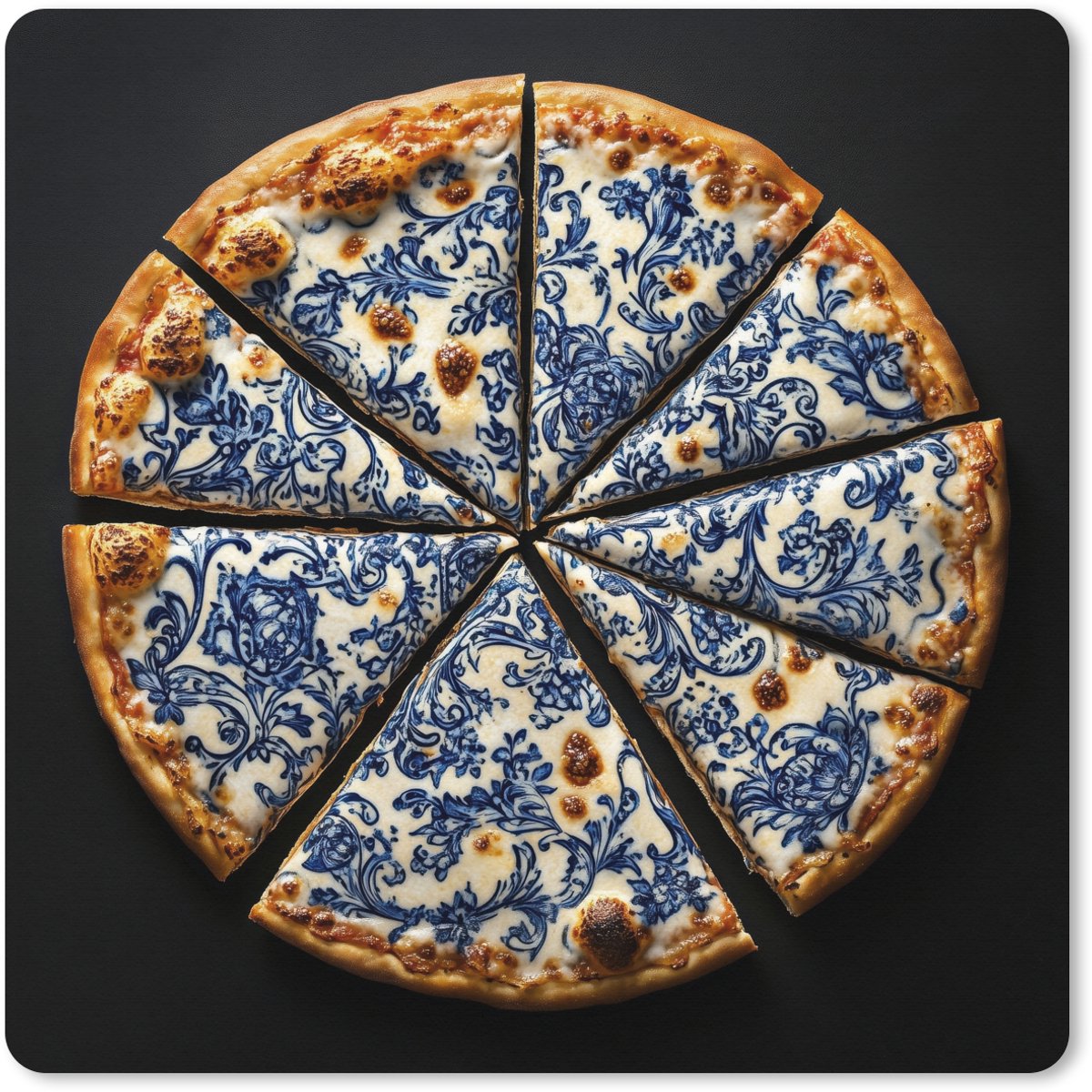 Muismat XXL 40x40 cm - Bureau onderlegger - Bureau mat Pizza - Eten - Delftsblauw - Bureaumat - Gaming mousepad xl - Bureaulegger groot - Computer deskmat