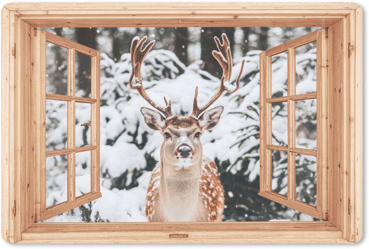 Muismat 27x18 cm - Mousepad Doorkijk - Hert - Sneeuw - Winter - Bos - Dieren - Muismatten