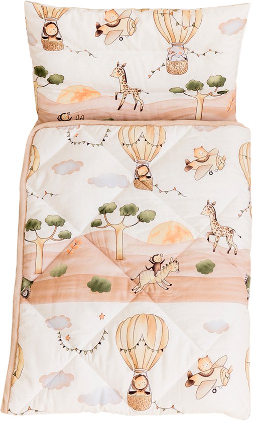 Couette pour tout-petit Amisly - 120 x 150 cm - Hypoallergénique - Imprimé Safari beige - Tissu naturel - Respirante - Oreiller inclus